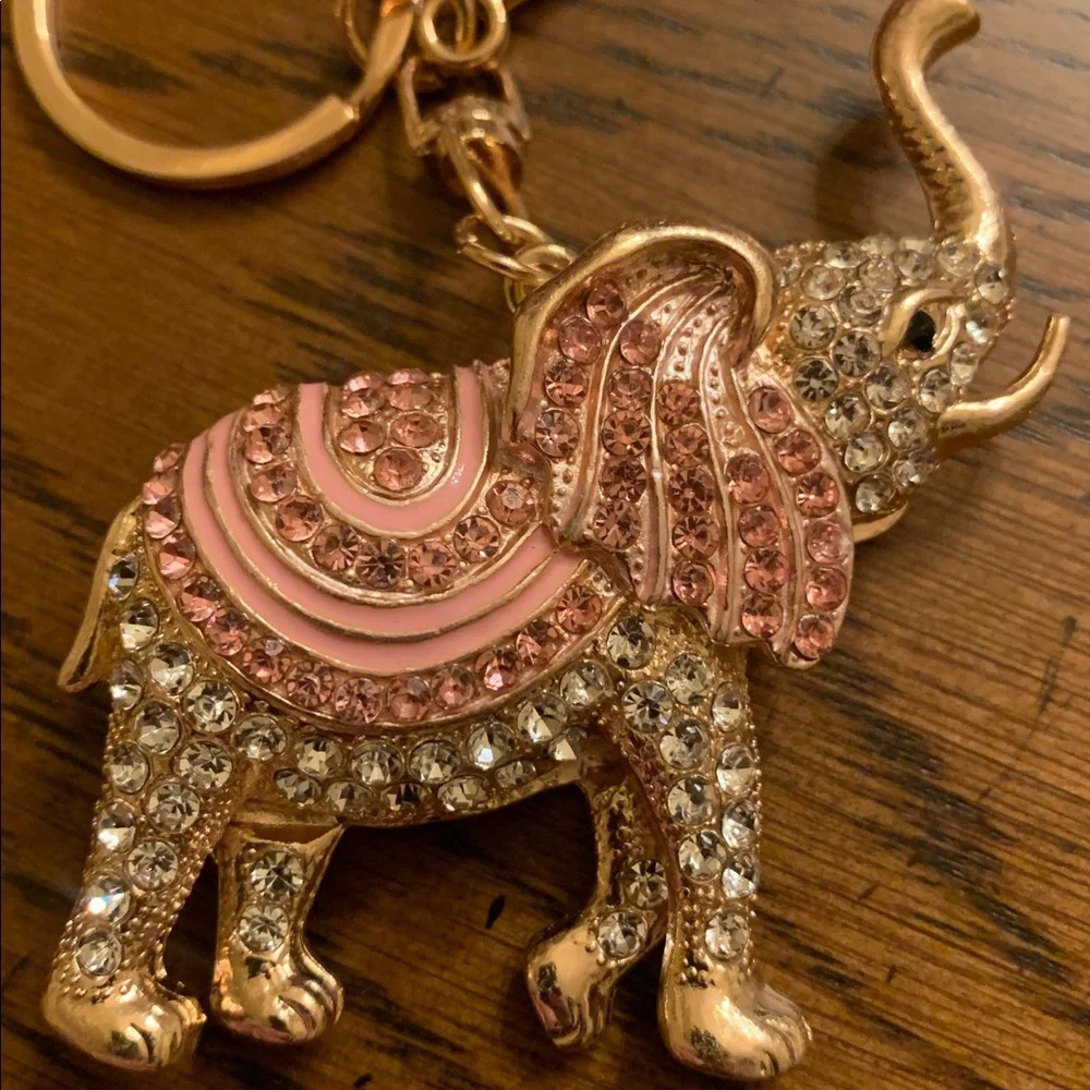 Rhinestone Elephant Bag Charm / Keychain Pink - Picture 4 of 5
